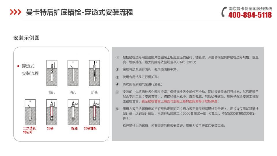 后扩底锚栓_21_曼卡特后扩底锚栓施工流程